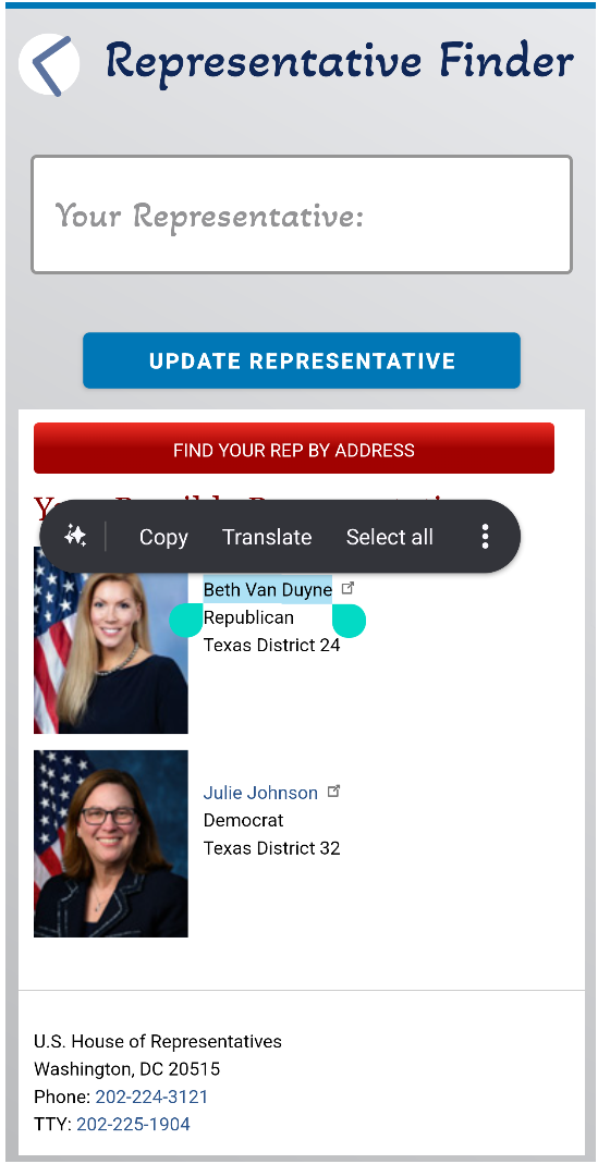 Copying the Representative's Name